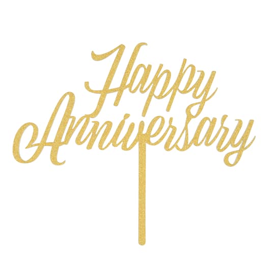 Gold Glitter Happy Anniversary Cake Topper by Celebrate It&#x2122;